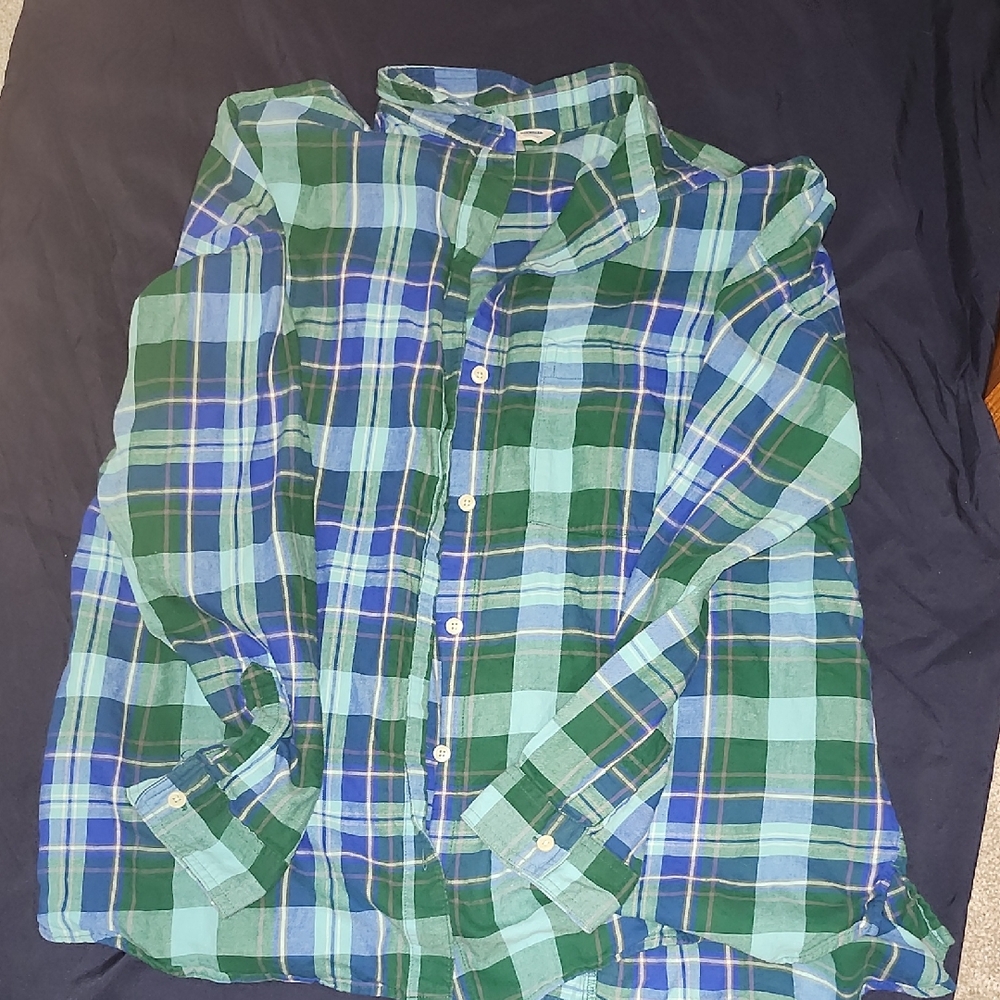 Old Navy Men's Casual Plaid Shirt - Green and Blue